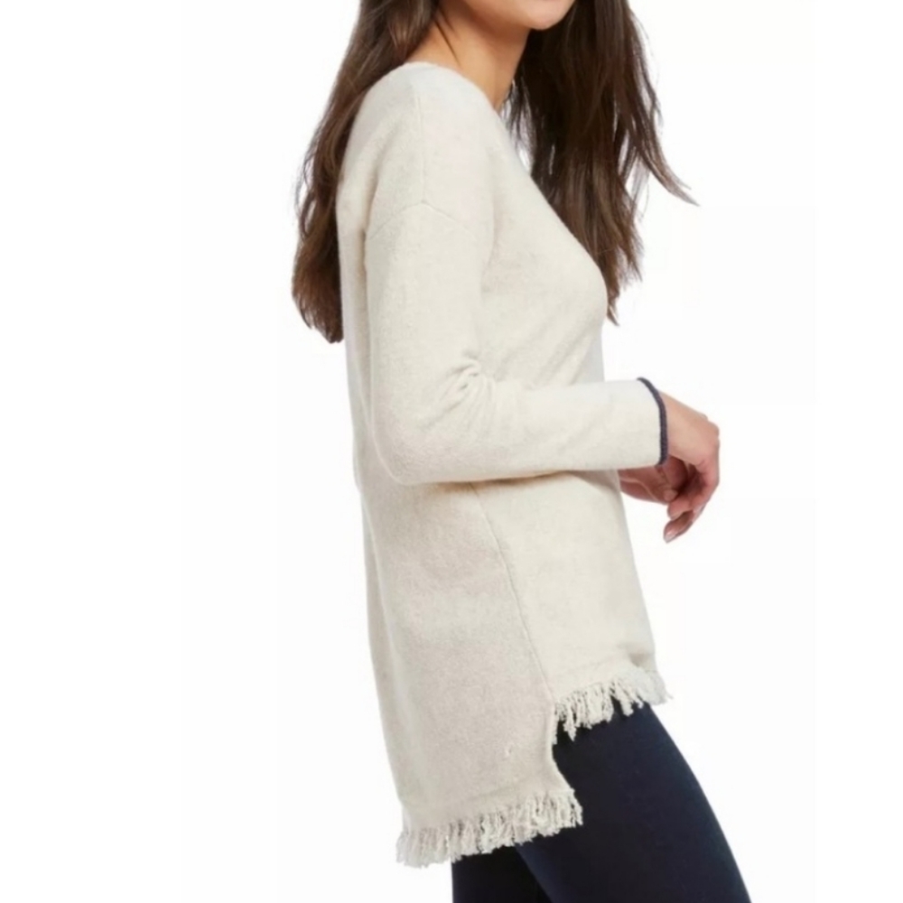 Nic+Zoe Cream fringe Crewneck Sweater